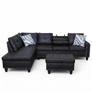 3-Piece L-Shaped Modular Leather Sofa  Convertible Sectional Couch with Movable Chaise & Storage Ottoman, Multi-Scene Use for Living Room, Apartment & Office, Black