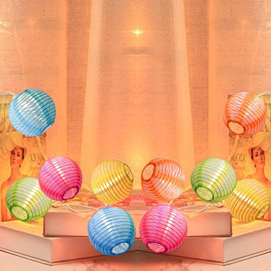 8.5Ft Multicolor Lantern String Lights, Summer Printed String Lights with 10 Colorful Light Bulbs, Nylon Lantern Lights for Patio Bedroom Window Garden Porch Party Decor, White Wire