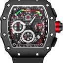 Mens Luxury Tonneau Square Watches Analog Punk Chronograph Unique Sports Wrist Watch Japanese Movement Luminous Design with Rubber Band