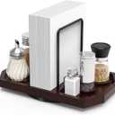 Napkin Holder for Table, Rotating Napkin Dispenser with Salt and Pepper Shakers Storage, Standing Paper Napkin Organizer for Kitchen Dining Table Decor (1, Brown)