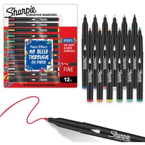 Sharpie Creative Markers, Water-Based Acrylic Paint Markers, Fine Tip, Assorted, 12 Count