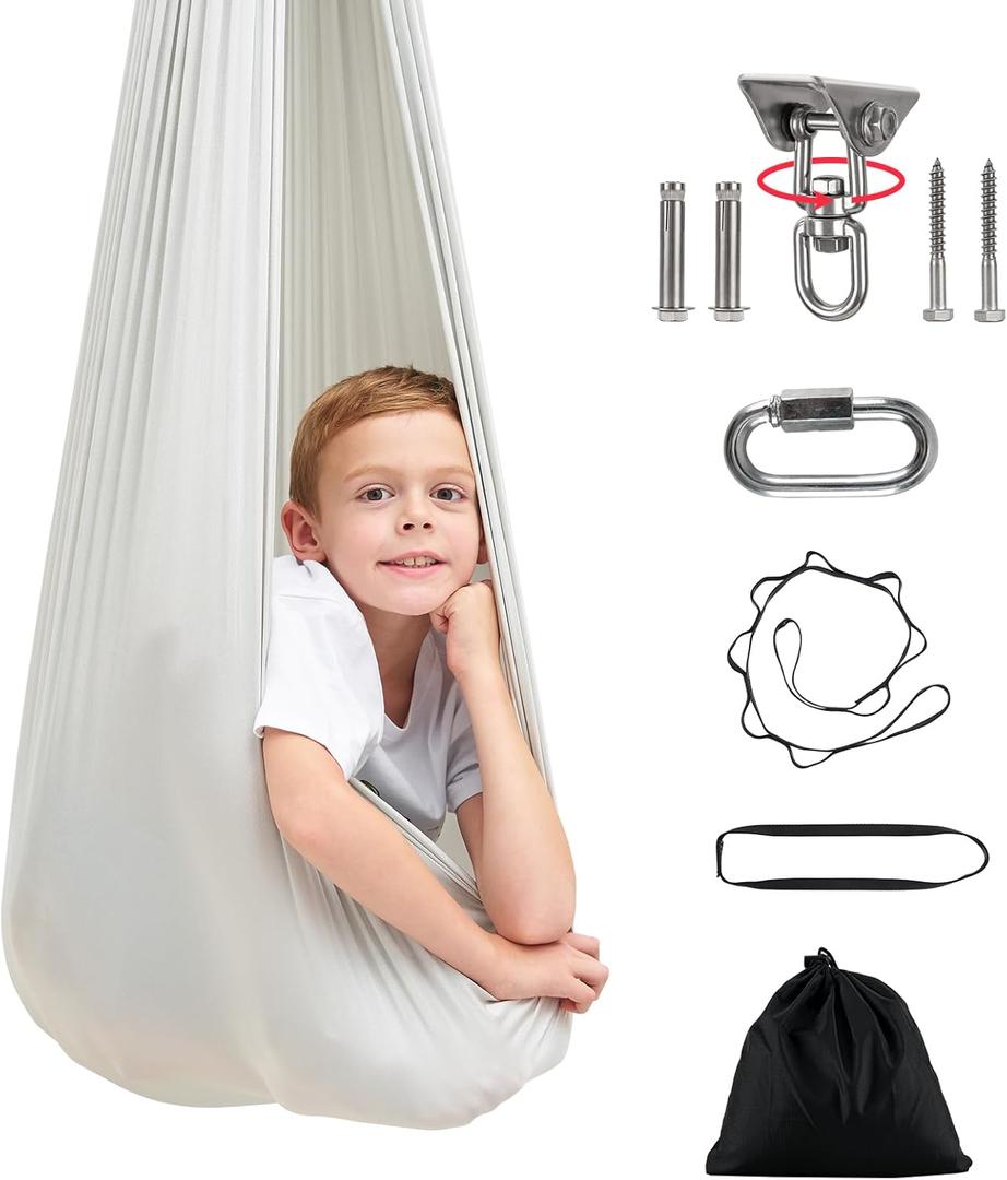 Sensory Swing,Therapy Swing for Kids with Special Needs (Hardware Included),Hammock Swing,Helps for ADHD, Autism, Sensory Processing,Therapy Hammock Chair (Gray)