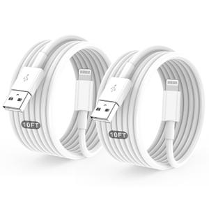2PACK for iPhone Charger 10FT,Long Lightning Charging Cable,for Apple Certified Cord for iPhone 14/13/12/11 Pro/X/Xs Max/XR/8 Plus/7/6s/SE/5c/5s,for iPad Air/Mini USB Charge 10Foot (White)