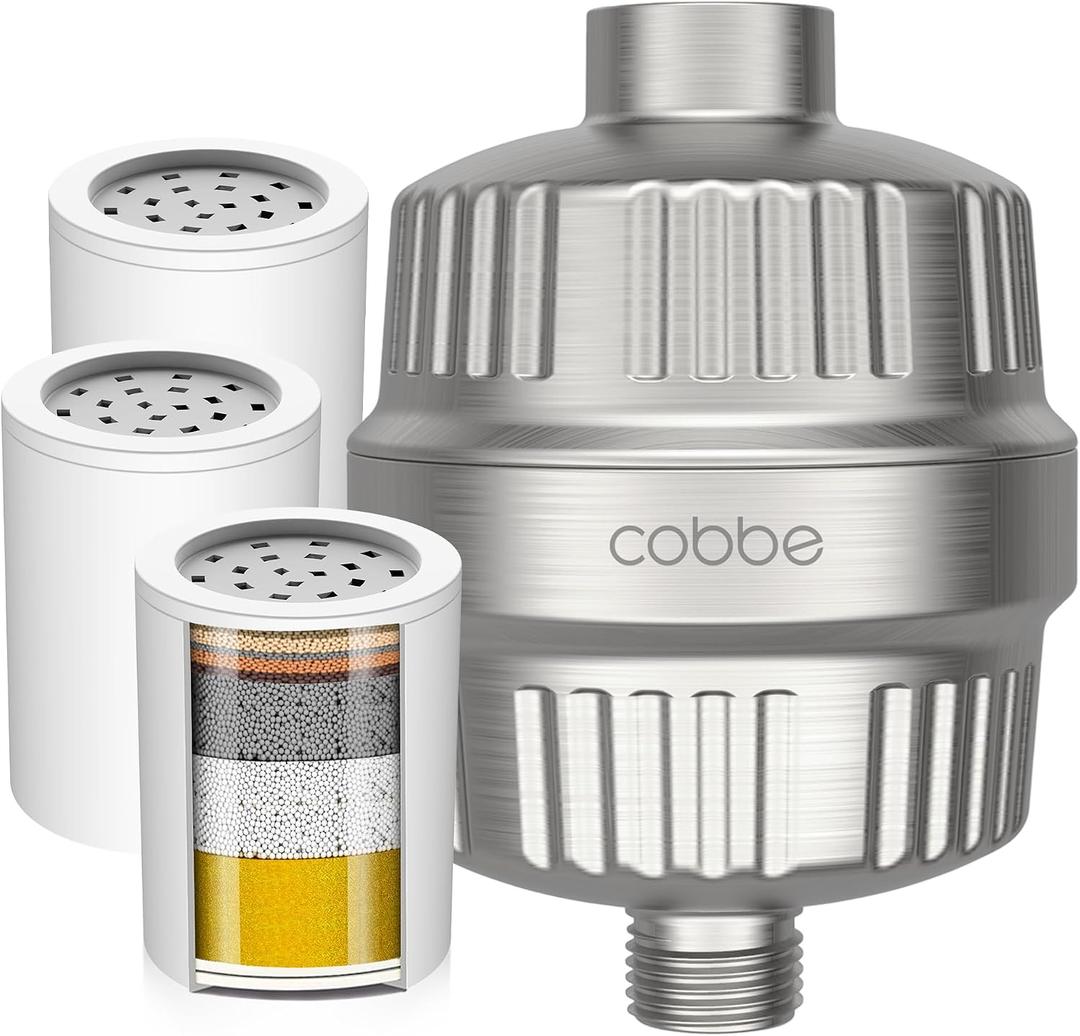 Cobbe High Output Shower Filter for Hard Water - 2 Replaceable Cartridges - Removing Chlorine and Harmful Substance, Dramatically Improves The Condition of Your Skin, Hair and Nails - Brushed Nickel