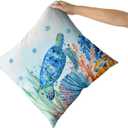 Giwawa Coastal Ocean Pillow Covers Set of 2, Sea Turtles Seahorse Decorative Throw Pillow Cases 16"x16", Watercolor Marine Animals Double Sided Square Cushion Covers for Sofa Couch Bed Car