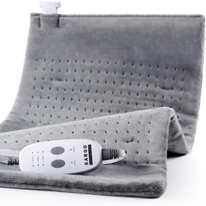 Heating Pad for Back Pain Relief,Massaging Weighted Heating Pads for Neck, Shoulder,Cramp,Portable Heated Pad with 3 Heat Settings & 6 Massage,18 Relaxing Combinations,Auto Off,12"*24",Light Grey