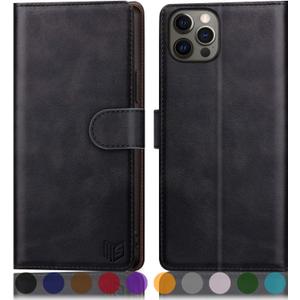 SUANPOT for iPhone 12 Pro Max Leather Wallet case with RFID Blocking Credit Card Holder, Flip Folio Book Magnetic PU Cell Phone Plus Cover for Apple 12 promax Leather case for Men Women 6.7 Black