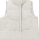 Cropped Puffer Vest Women Zip Up Stand Collar Winter Coats Sleeveless Quilted Padded Gilet Outerwear Short Down Coats  (Beige, M)