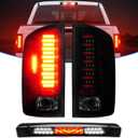 LED Tail Light + 3rd Brake Light Kit Fit for Dodge Ram 1500 2002-2006 / Fit for Dodge Ram 2500 3500 2003-2006 Rear Brake Cargo Lamp Taillight Assembly, Black Housing Smoke Lens