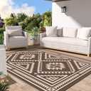 GENIMO Outdoor Rug for Patio Clearance - 8x10 ft Waterproof Plastic Camping Rugs, Reversible Outside Rv Mat Carpet for Porch, Deck, Picnic, Balcony, Beach, Backyard, Coffee Beige