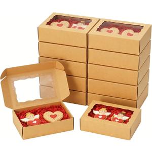 50pcs Cookie Boxes with Window 7x4.375x1.5 Inches Bakery Boxes Treat Box Chocolate Covered Strawberries Box for Christmas Valentine's Day Mother's Day - Brown