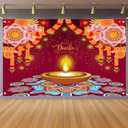 Happy Diwali Backdrop Banner Festival of Lights Diwali Decorations Party Supplies, Deepavali Background Banner for Photo Backdrop