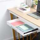 Under Desk Drawer White 21" with 4 Divider Trays, Under Shelf Pencil Drawer Pull-out, Standing Desk Metal Storage Attachment Slide Out for Workbench