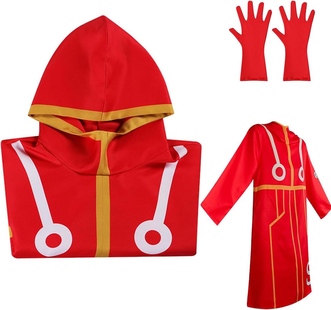 Adult Unisex Anime Men Red Hooded Jacket Cosplay Costume Long Coat Robe Cloak Cape Halloween Outfit with Gloves Hat (Large)