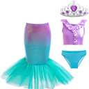 Aukidwld Girls 4pcs Swimsuit Bathing Suit Princess Bikini Set for Toddler Little Kids Beach Swimwear2-3 Years Green Purple