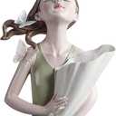 Girl Figurines Flower Vase Resin Girl Statue Sculpture Floral Flower Pots Flower Holder Desktop Planter for Home Office Table Ornaments - Green