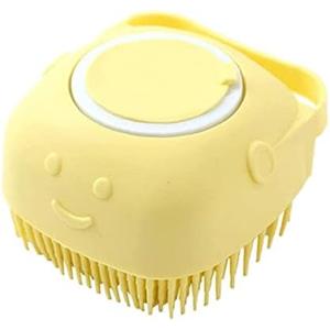 Pack of 2 Dog Brush – Cat Brush – Shampoo Dispensing Scrubber – Soft Silicone Design – Hanging Loop – For All Skin Types – Grooming, Deshedding and Exfoliating, Yellow