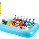 Rectangular Inflatable Serving Bar Floating Drink Holder for Pool Inflatable Cup Holders Hot Tub Accessories for Adults Swimming Fun Drink Floats for Swimming Pool Party (Blue)