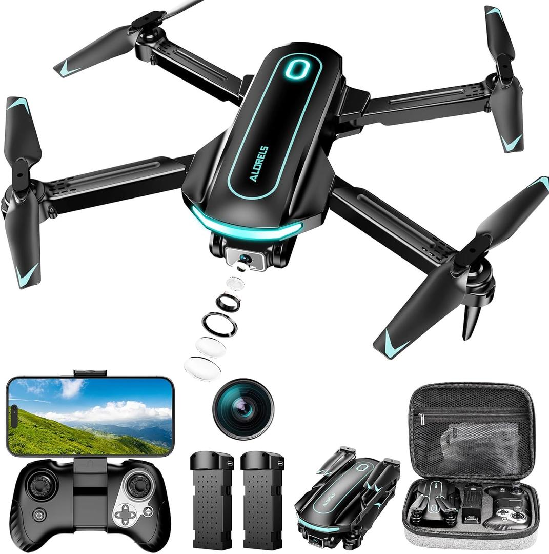 Drone with Camera, Drones for Adults and Beginners, 1080P HD FPV Foldable Mini Drones for Kids, with 2 Batteries, Carrying Case, Trajectory Flight, Gravity Control, One-Key Takeoff/Landing, 360 Flip, Toys for Gift (black gray)