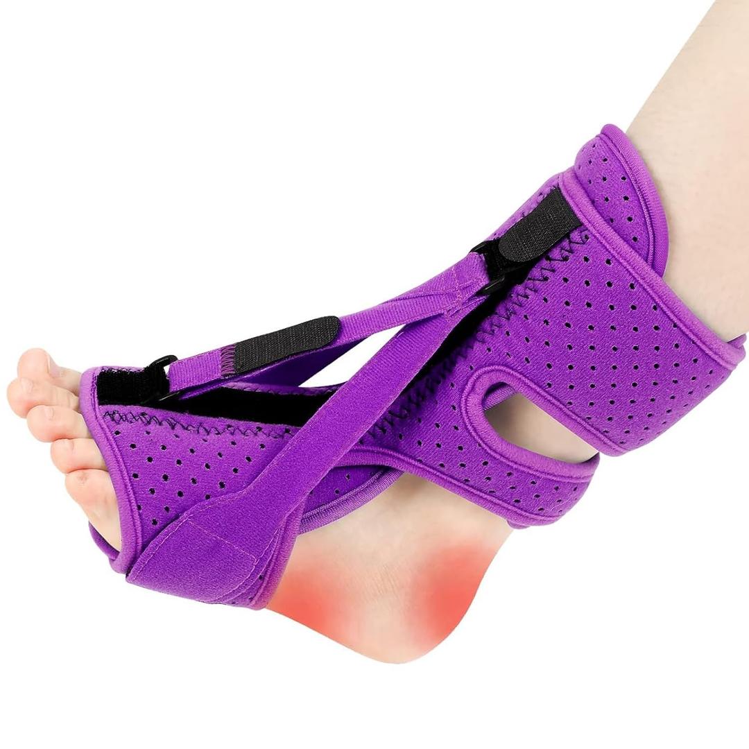 ANSUSIC Plantar Fasciitis Night Splint-Upgrade 3 Adjustable Planter Facetious Relief Brace,Plantar Fasciitis Relief Women Men Straps,Support Relief Foot Drop Achilles Tendonitis Day Night(Purple-1PC)