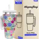 20-OZ Insulated Water Bottle,Insulated Stainless Steel Tumbler,Reusable Cold Drink Thermos,BPA-Free, Double-Wall Stainless Steel Water Bottle (Green-Simleyface Flower, 20, Fluid Ounces)