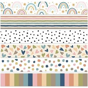 Boho Classroom Bulletin Border Heart Rainbow Polka Dot Border Stickers Boho Colorful Bulletin Board Decorations for Classroom School Office Decor, 82.7 Ft in Total