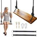 Carbonized Hanging Wooden Swing, 24"x 8"x 1.2" Tree Swing for Adults Kids with 500lbs Load, Adjustable Climbing Rope Plus Tree Straps 9.67FT, Wood Swing Set Seat for Outdoor and Indoor Use