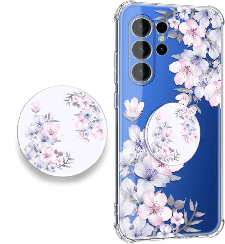 EMUYGIU for Samsung Galaxy S26 Ultra Case Flowers and Marble [Buffertech 6.285ft Military-Grade Drop Protection] [Anti Peel Off Tech] Clear TPU Bumper 5G Phone Cover Design (Foliolosa with Holder)