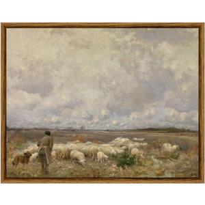 ARPEOTCY Vintage Wall Art, Farm Pasture Sheep Retro Painting, Framed Art Decor Aesthetic, 11x14 Inch Canvas Print Artwork, Meadow Nature Landscape Wall Decor for Bedroom Living Room Shelf (14L" x 11W")