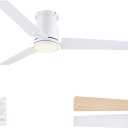 CJOY 52'' Flush Mount Ceiling Fan with Lights, Low Profile Ceiling Fans with Lights and Remote, 6 Speeds Quiet Reversible DC, 3CCT Dimmable, Outdoor Ceiling Fans for Patios Bedroom Living Room (52 IN, White)