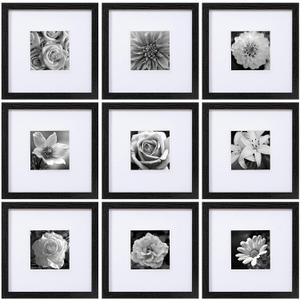 eletecpro 10x10 Picture Frames Set of 9 Classic Gallery Wall Frame Set, Displays 5x5 or 10x10 without Mat, Black Picture Frames Collage Wall Decor, Square Frames for Home Decor