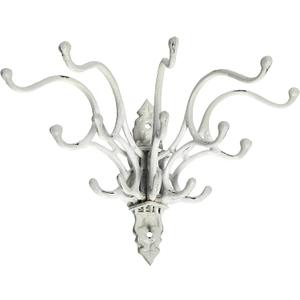 Creative Co-Op Antique Decorative Cast Iron Multi Hook Wall Hanger with 15 Hooks, Distressed White