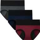 INNERSY Period Underwear for Women Leakproof High Waisted Menstrual Cotton Panties 3 Pack (X-Large, Blue/Heather Grey/Red)