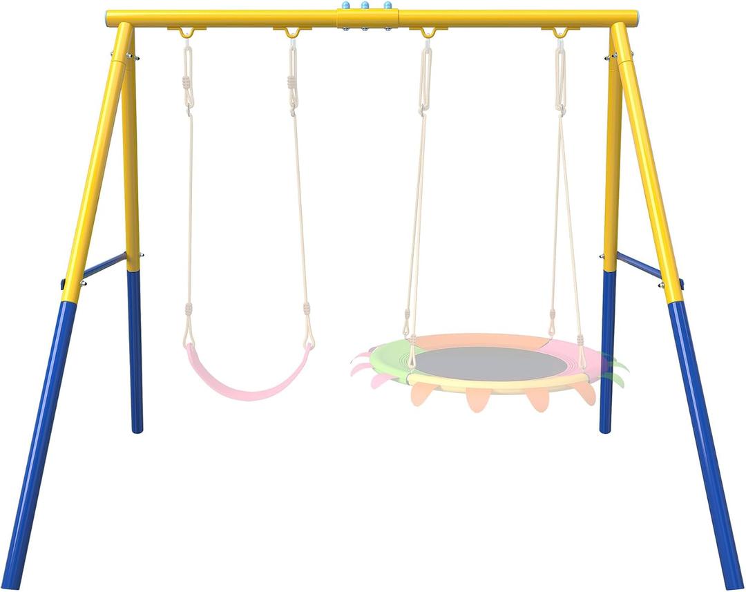 Heavy-Duty Steel Swing Stand for Outdoor, 500lb Capacity Universal Swing Frame, Adult-Rated Anti-Tip Design for Porch/Backyard, Easy Tool-Free Assembly, Yellow(Swing Stand Only)
