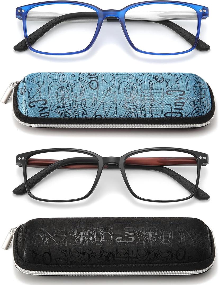 Reading Glasses for Men with Spring hinges, Professional Computer Readers with Blue Light Protection and Case