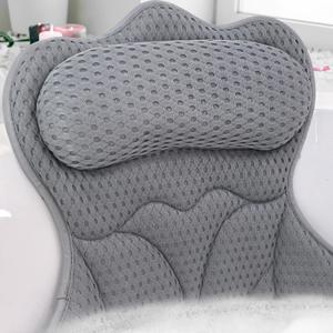 REEZEIVI Bath Pillows for Tub, Bath Pillow with 6 Non-Slip Suction Cups, Soft 4D Mesh Fabric, Bathtub Pillows for Tub Neck and Back Support, Extra Thick Luxury Bathtub Pillows, Grey