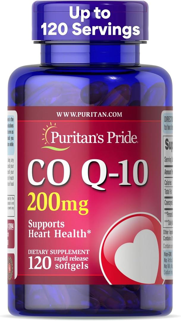 Puritan's Pride Coenzyme CoQ10 200mg, Dietary Supplement for Heart Health, Blood Pressure, Oral Gum Health, and Healthy Aging Support, 120 Servings, Rapid Release Softgels BBD: 12/2027