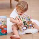 JAUNTY Montessori Wooden Busy Board for Toddlers 3 4 5 Years Old, Wooden Sensory Toddler Toys with LED Light Switches, TV Radio Telegram and Car Driving, Travel Toys Birthday for Boys Girls