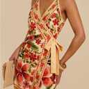 RoseSeek Women's Tropical Print Wrap Dress Sleeveless Vacation Dresses, Yellow Floral (XS)