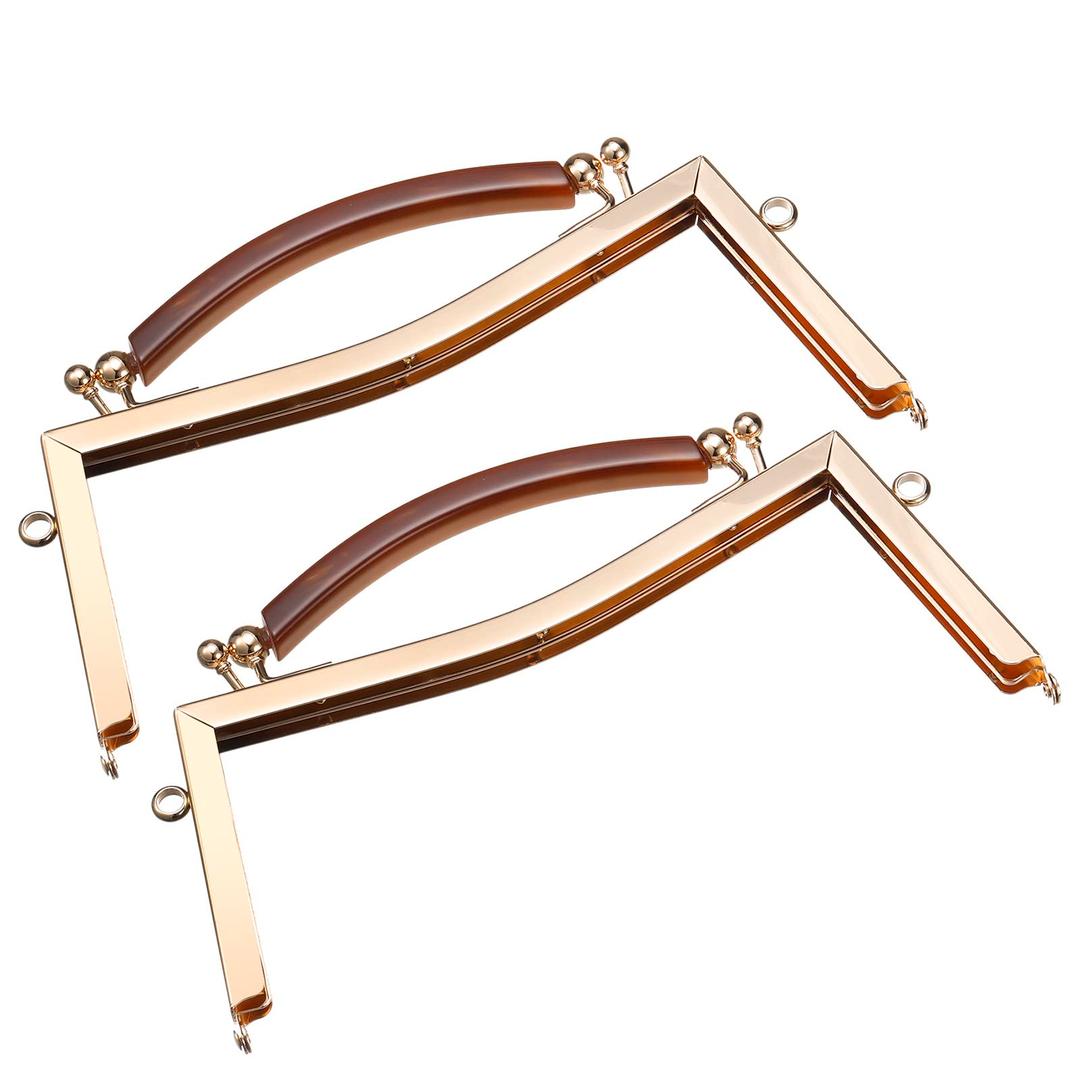 uxcell Metal Purse Frames 2 Pcs Kiss Lock Clasp Frame Clutch Frame with Rubber Handle for Coin Purse Handbag Making DIY Craft, Gold