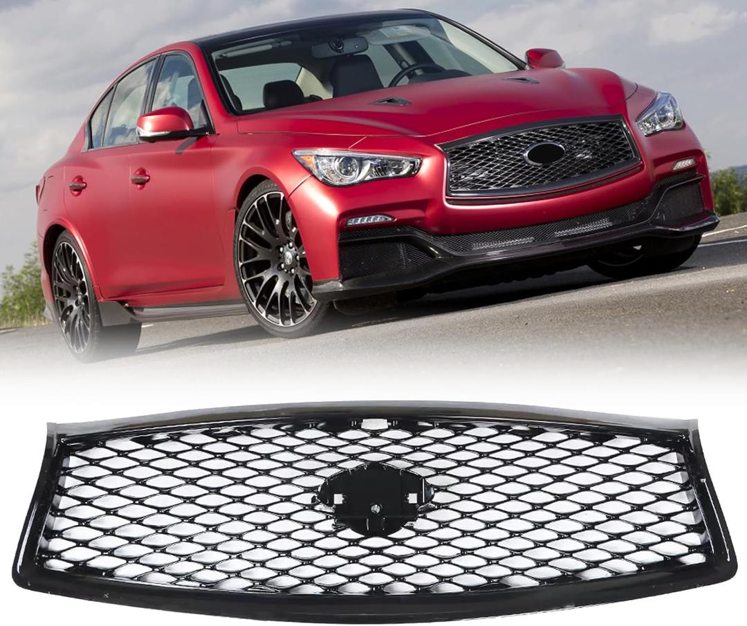 Front Bumper Upper Grill for Infiniti Q50 2014 2015 2016 2017 Front Hood Upper Grill Glossy Black