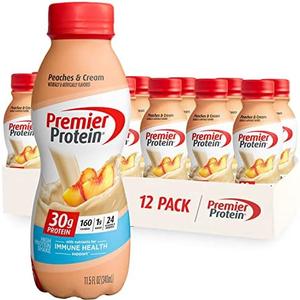 Premier Protein Shake 30g 1g Sugar 24 Vitamins Minerals Nutrients to Support Immune Health, Peaches & Cream, 11.5 Fl Oz (Pack of 12), Total 138 Fl Oz, BBD 05/02/2026