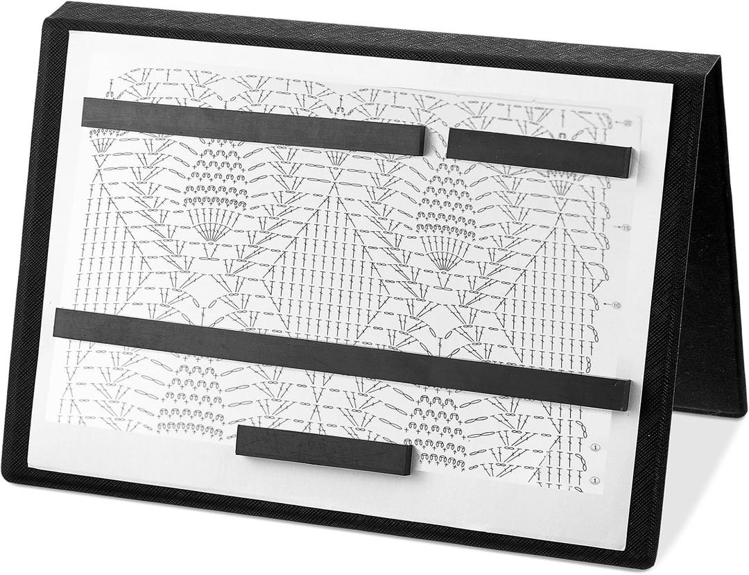 Flutesan Big Knitting Pattern Holder 16.7 x 10.6 Inch Fold up Cross Stitch Knitting Chart Keeper with 4 Replacement Magnets Magnetic Cross Stitch Accessories and Supplies for Crochet, Black