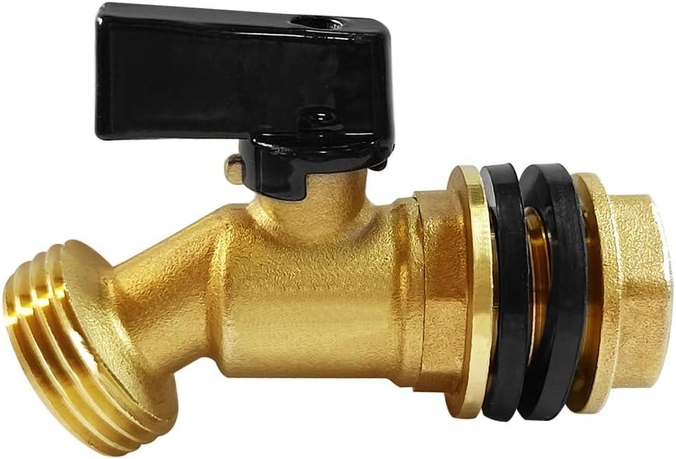 Uenede Brass Water Container Rain Barrel Faucets Spigot 1/2" Male Thread Inlet to 3/4"GHT Male Thread Outlet with Quarter Turn Ball Valve Includes Bulkhead Fitting and Washers