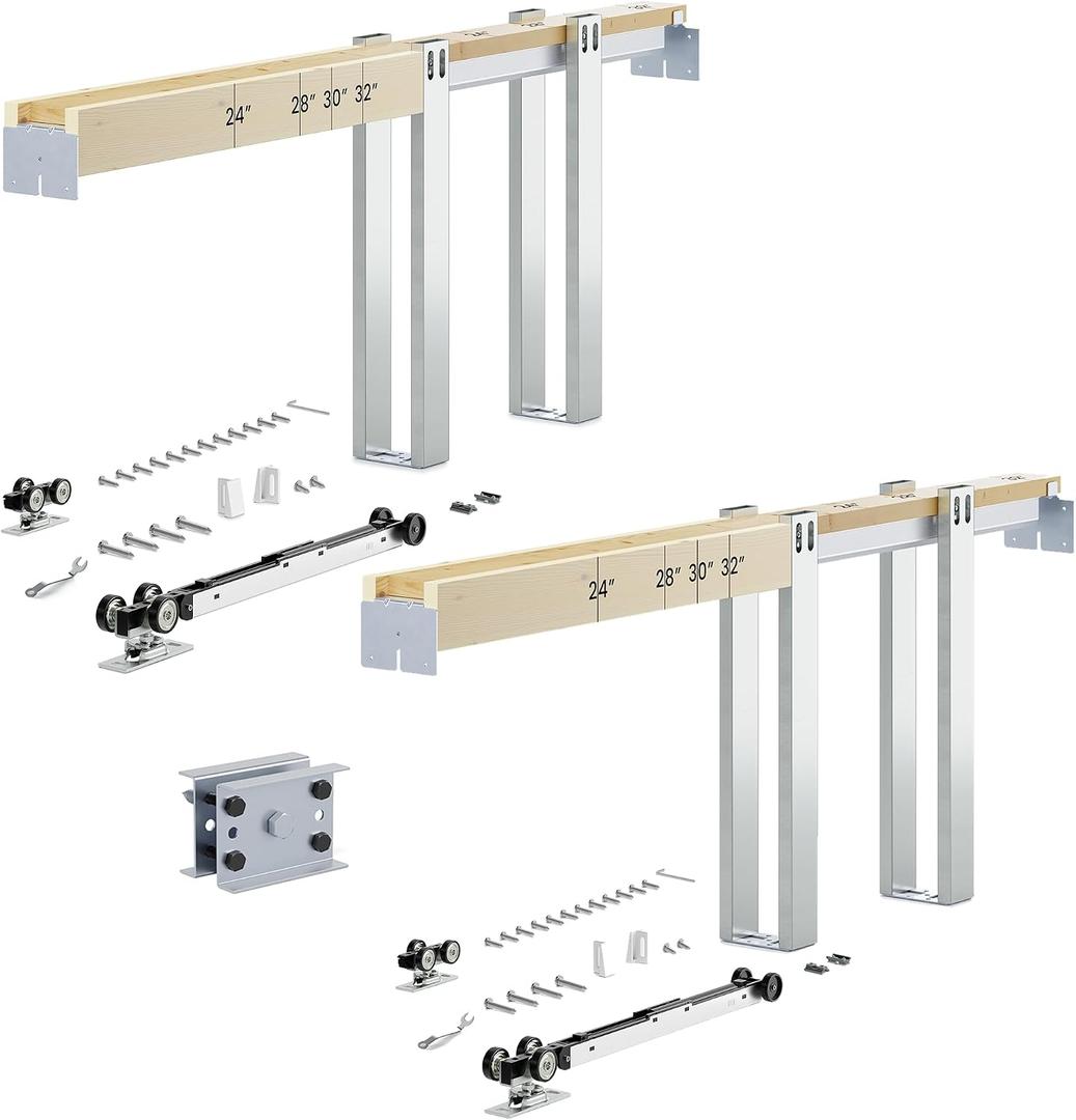 SMARTSTANDARD 2 Set Pocket Door Frame 72"x 80",Pocket Door Kit with 120LBS Two-Way Soft-Close Mechanism,Single Pocket Door Frame Kit for 24'' to 36'' Width Door,Durable Pocket Door Hardware