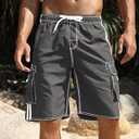 Men's Quick Dry Beach Short Solid Color Boardshorts Swim Trunks 38 Gray&White