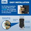 CML 20 Amp Decorator Receptacle Outlet with Tamper Resistant (TR), Standard Electrical Wall Outlet, 20A/125V, UL Listed, White, 50 Pack