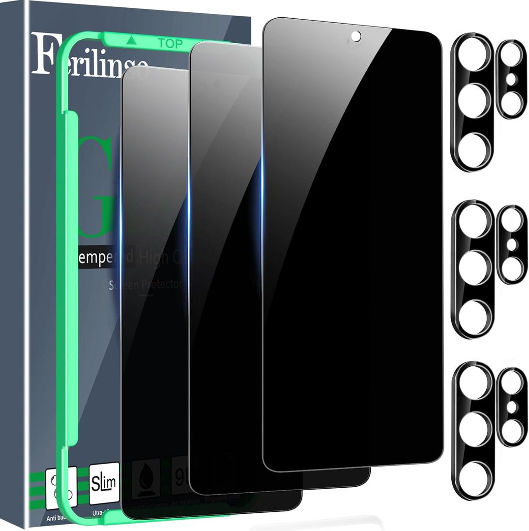 Ferilinso 3 Pack Privacy Screen Protector for Samsung Galaxy S26 Ultra with 3Pack Tempered Glass Camera Lens Protector Phone Case Friendly Accessories Protector de Pantalla for Samsung S26 Ultra