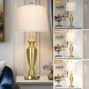 Gold Table Lamp for Living Room Single, 30 Tall Touch Control Bedside Lamp for Nightstand, 3-Way Dimmable Bedroom Lamp with USB A+C Ports and AC Outlet (1 Pack)