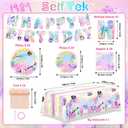 SelfTek 98 PCS, Happy B-irthday Decorations, Birthday Party Decorations Set - Birthday Banner, Plates, Napkins, Tablecloth, Forks, Fans Party Decor Serves 24 Guests